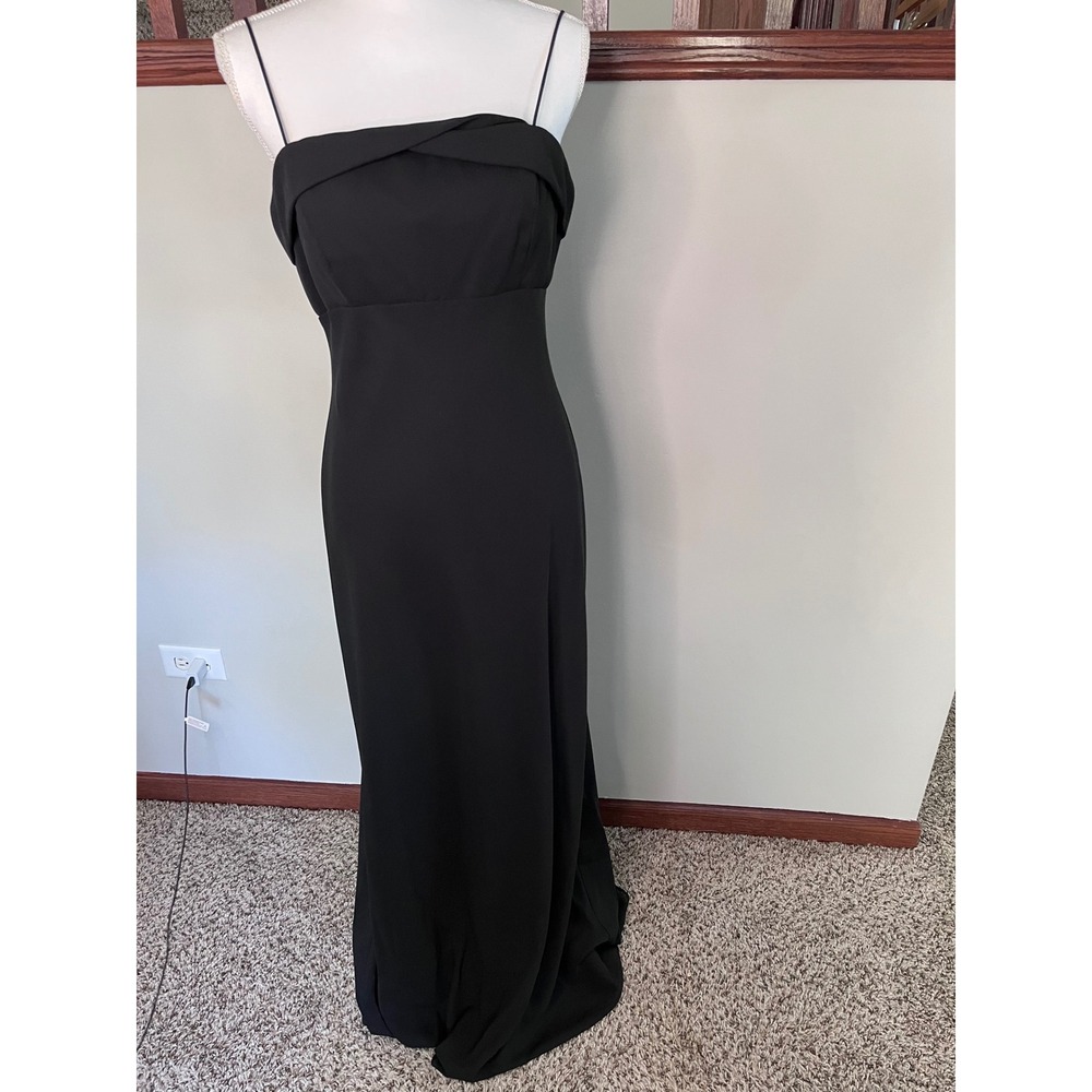 Michaelangelo Black Formal Gown Spaghetti Strap Crossover Neck Maxi Dress 10